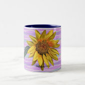 ヒマワリ紫ストライプ信心平和コーヒーマグカップ ツートーンマグカップ (中央)