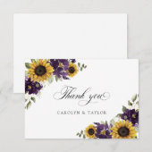 ヒマワリ紫バイオレット素朴フローラ結婚ズ サンキューカード (正面/裏面)
