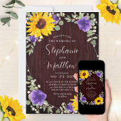 ヒマワリ紫バラライトウッド結婚ズ 招待状