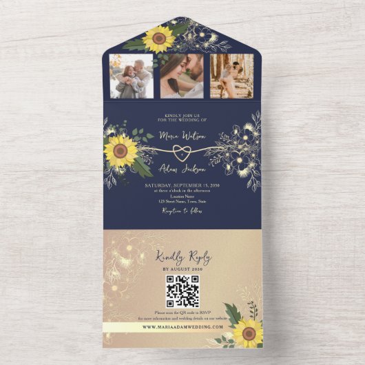 ヒマワリ結婚と海軍 オールインワン招待状 (内側)