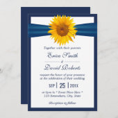 ヒマワリ結婚のエレガントネイビーブルーリミニマルボン 招待状 (正面/裏面)