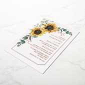 ヒマワリ結婚のバラ金ゴールド 箔招待状 (回転した状態)