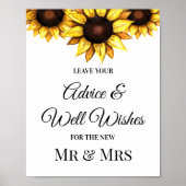 ヒマワリ結婚の井戸は黄色の白のサインを願う ポスター (正面)