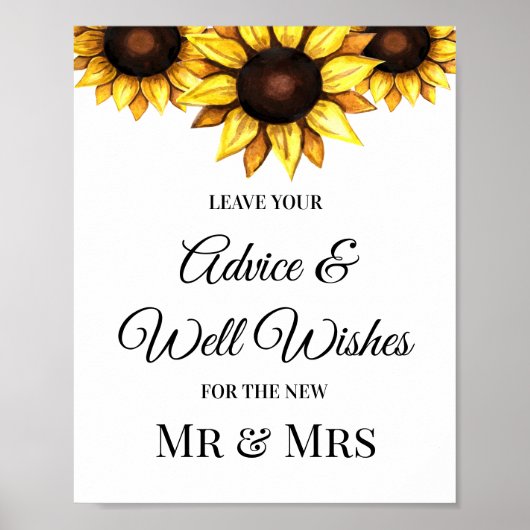 ヒマワリ結婚の井戸は黄色の白のサインを願う ポスター (正面)