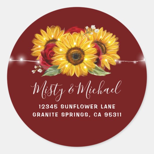 ヒマワリ結婚の差出人住所封筒用シール ラウンドシール (正面)