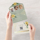 ヒマワリ結婚ユーカリのオールインワン招待状 オールインワン招待状 (貼ってはがせる)