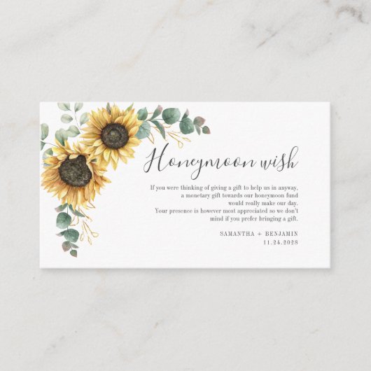 ヒマワリ結婚ユーカリのハネムーン願い エンクロージャーカード (正面)