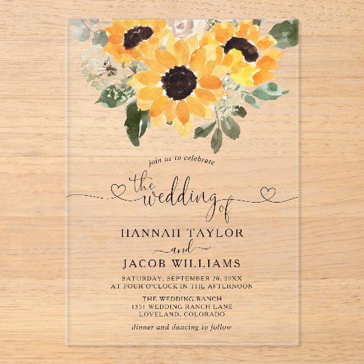 ヒマワリ結婚ユーカリ アクリル招待状 (正面)
