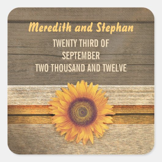 ヒマワリ結婚式用シール スクエアシール (正面)