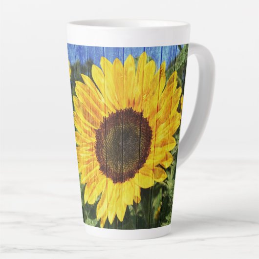 ヒマワリ絵を描スフェンス カフェラテマグ (右アングル)