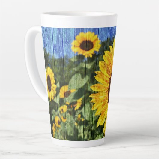 ヒマワリ絵を描スフェンス カフェラテマグ (左アングル)