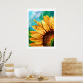ヒマワリ絵画アートプリントの水彩画 ポスター (キッチン)
