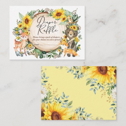 ヒマワリ緑の森林動物おむつラッフル エンクロージャーカード (正面/裏面)
