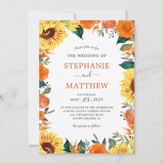 ヒマワリ縁ど結婚サンゴ 招待状 (正面)