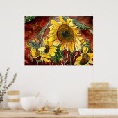ヒマワリ花アートプリント ポスター (キッチン)