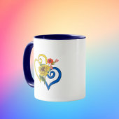 ヒマワリ花付きブルーイエローツイストハート マグカップ