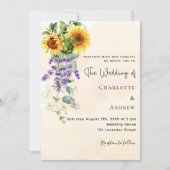 ヒマワリ花模様ユーカリ結婚ス 招待状 (正面)