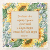 ヒマワリ葉の聖句保完全平和 ガラスコースター (正面)