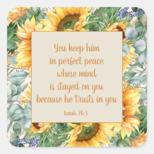 ヒマワリ葉の聖句保完全平和 スクエアシール (正面)