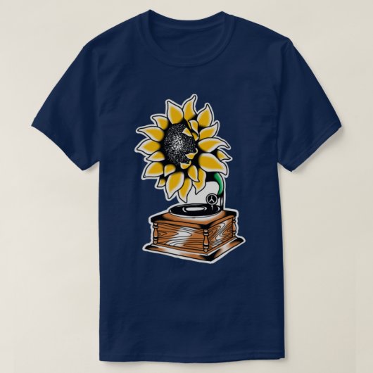 ヒマワリ蓄音器の伝統的刺青 Tシャツ (デザイン正面)