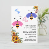 ヒマワリ蜂の鳥の男の子または女の子のジェンダーがパーティーを明かす 招待状 (スタンド正面)