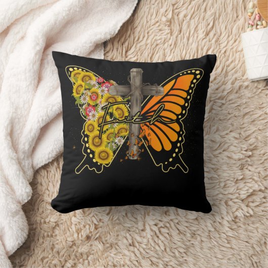 ヒマワリ蝶の信仰クリスチャン クッション (ブランケット)