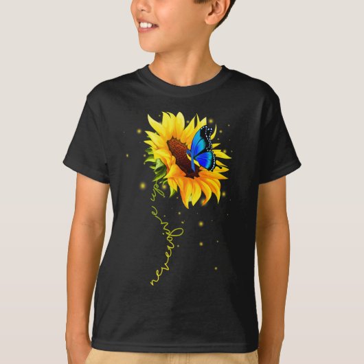 ヒマワリ蝶は絶え与え間ダウン症候群 Tシャツ (正面)