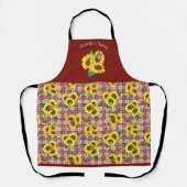 ヒマワリ蝶アカギンガム エプロン (正面)