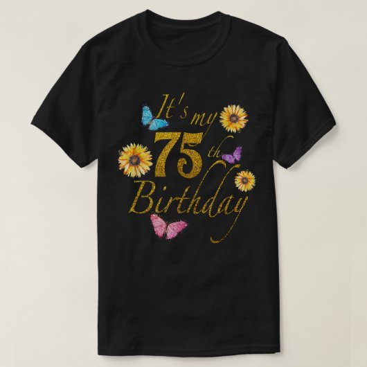 ヒマワリ蝶ハッピーマイセブン第75誕生日Gif Tシャツ (デザイン正面)