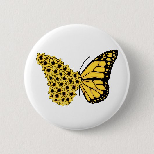 ヒマワリ蝶ヴィンテージ（昆虫）オオカバマダラ、モナーク 缶バッジ (正面)