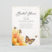 ヒマワリ蝶金ゴールド素朴ブライダルシャワー 招待状 (スタンド正面)