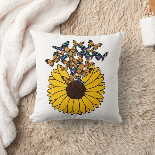 ヒマワリ蝶 クッション (ブランケット)
