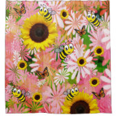 ヒマワリ蝶（昆虫）マルハナバチシャワーカーテン シャワーカーテン (正面)