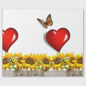 ヒマワリ蝶（昆虫）マルハナバチマットラッピング紙 ラッピングペーパー (フラット)