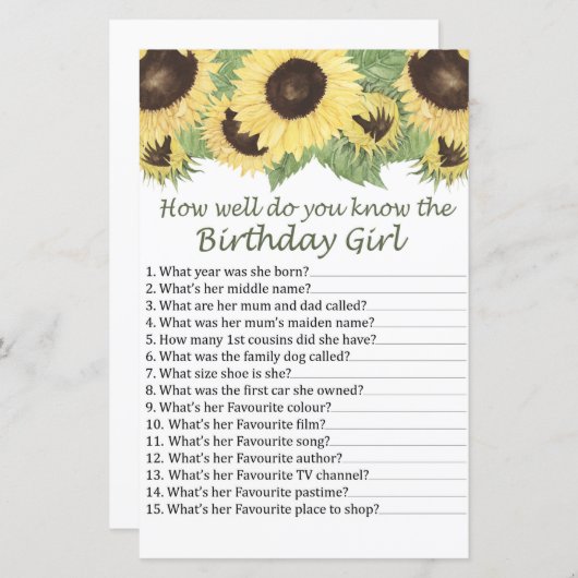 ヒマワリ誕生日の女の子をどれだけ知っているか (正面/裏面)