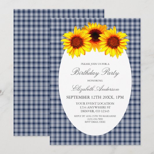 ヒマワリ誕生日 招待状 (正面/裏面)