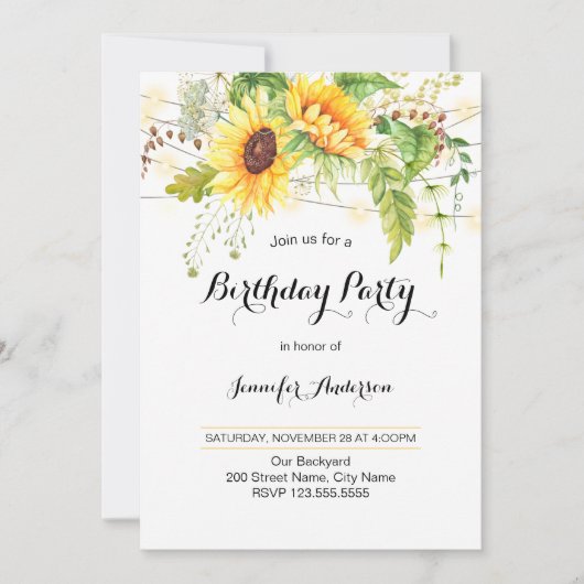 ヒマワリ誕生日 招待状 (正面)