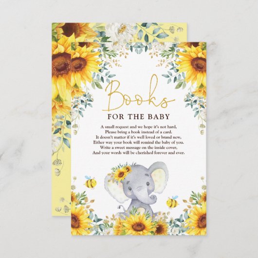 ヒマワリ象の赤ちゃんシャワーベビー エンクロージャーカード (正面/裏面)