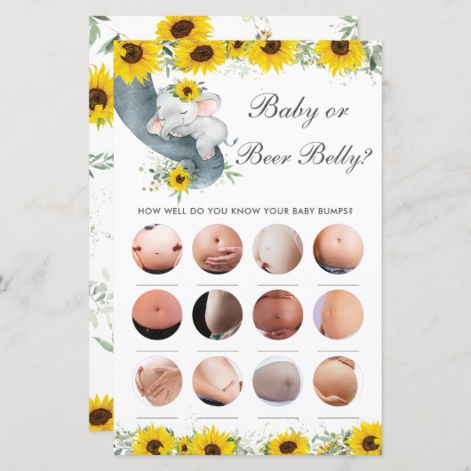 ヒマワリ象シャワーベビーまたはビールベリーゲーム (正面/裏面)