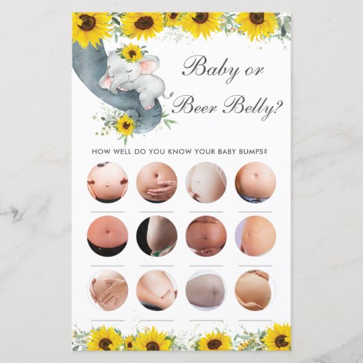 ヒマワリ象シャワーベビーまたはビールベリーゲーム (正面)