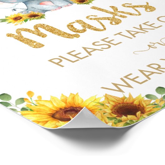 ヒマワリ象マスクシャワー誕生日標識 ポスター (角)