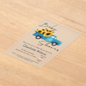 ヒマワリ赤ちゃんシャワー付き水色トラック アクリル招待状 (レイダウン)