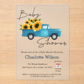 ヒマワリ赤ちゃんシャワー付き水色トラック アクリル招待状 (正面)