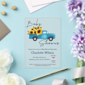 ヒマワリ赤ちゃんシャワー付き水色トラック アクリル招待状 (インサイチュ (ウェディング))