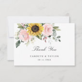 ヒマワリ赤面ピンク素朴フローラ結婚ズ サンキューカード (正面)