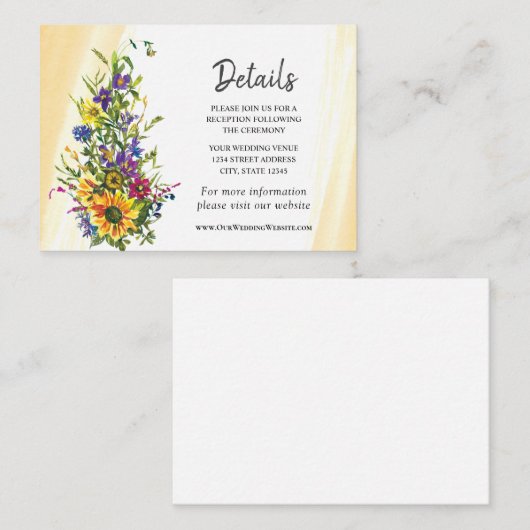ヒマワリ野の花イエローブルー緑結婚園 エンクロージャーカード (正面/裏面)