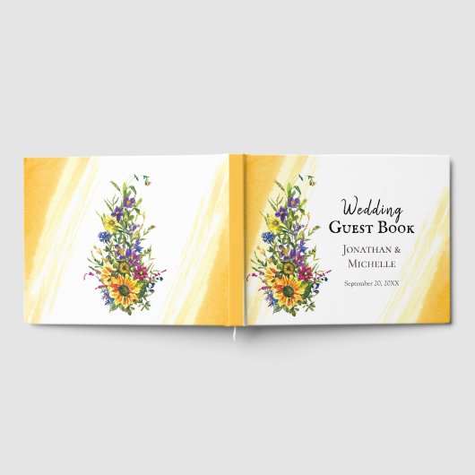 ヒマワリ野の花イエローブルー緑結婚園 ゲストブック (全面)