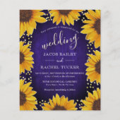 ヒマワリ金ゴールドドットブルーウッド結婚式招待状 (正面)