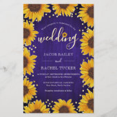 ヒマワリ金ゴールドドットブルーウッド結婚式招待状 (正面)