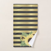 ヒマワリ金ゴールド黒ストライプ色 バスタオルセット (ハンドタオル)